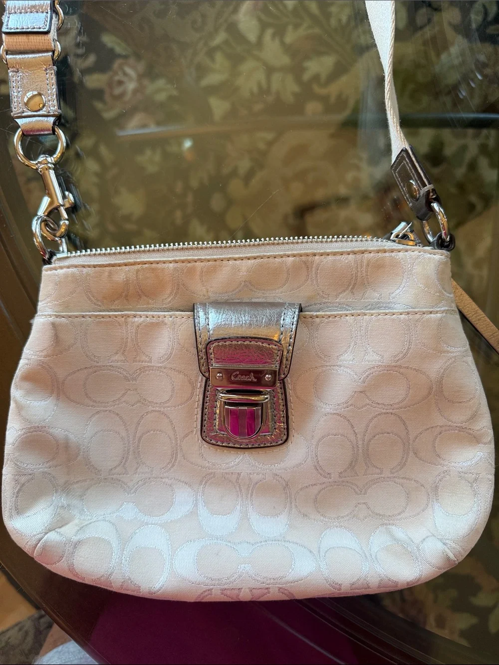 Coach white Signature Crossbody with Silver-Tone Hardware